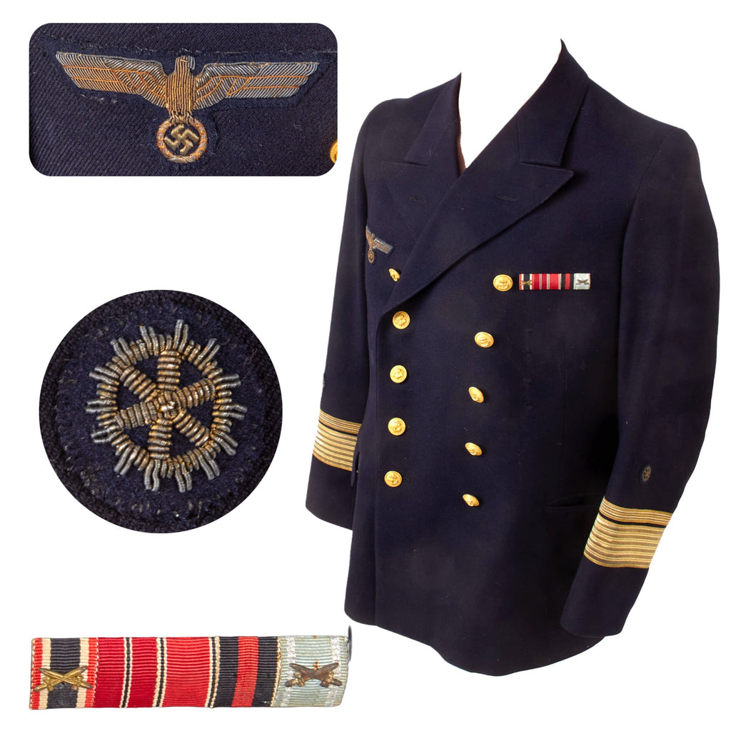 Original German WWII Kriegsmarine Navy Engineering Konteradmiral Rear Admiral Reefer Jacket by Th. Thöl with Medal Bar Original Items