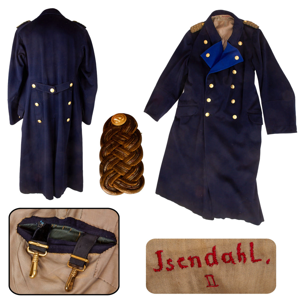 Original German WWII Kriegsmarine Navy Blue Greatcoat Named To Konteradmiral z.V. Walter Isendahl with Dagger Hanger Original Items