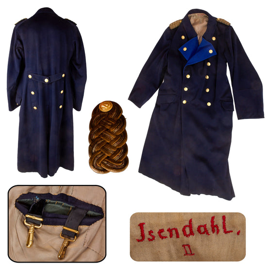Original German WWII Kriegsmarine Navy Blue Greatcoat Named To Konteradmiral z.V. Walter Isendahl with Dagger Hanger Original Items