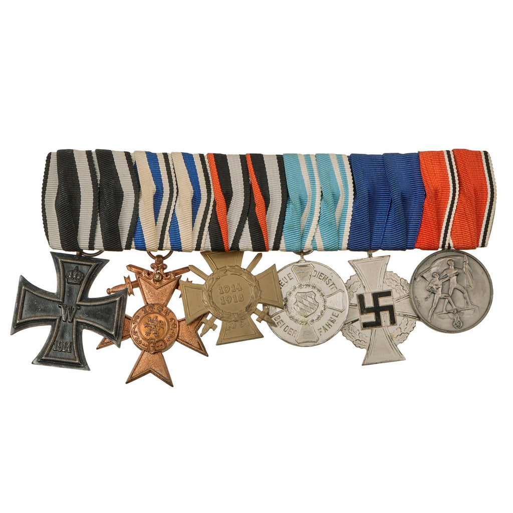 Original German WWI Era Medal Bar with 1914 EKII, Bavarian Merenti Cross, Hindenburg Cross, and More - 6 Awards Original Items