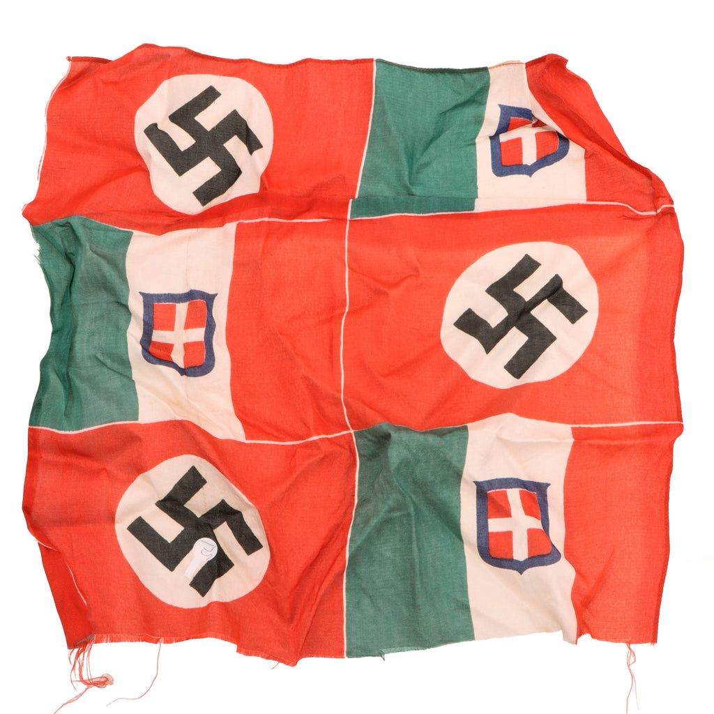 Original WWII Axis Powers German and Italian Friendship Flag with NSDAP and House of Savoy Designs, 12 1/4" x 13" Original Items