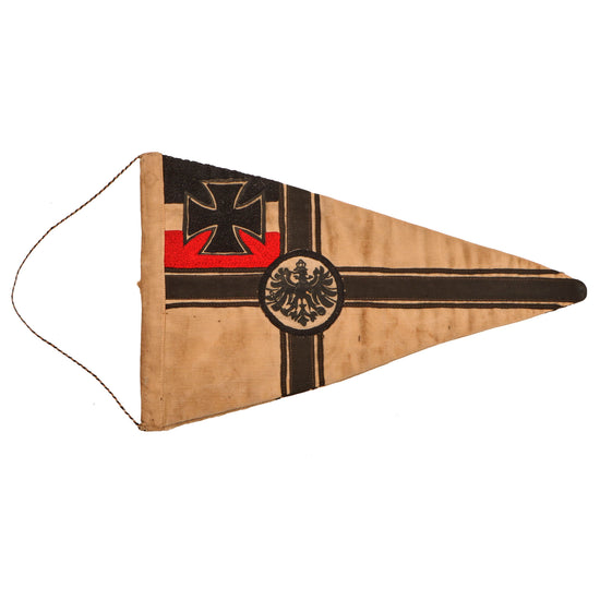 Original Imperial German WWI Small Embroidered Reichskriegsflagge War Ensign Pennant with Imperial Tri-Color Hanging String - 8 x 12 ⅞” Original Items