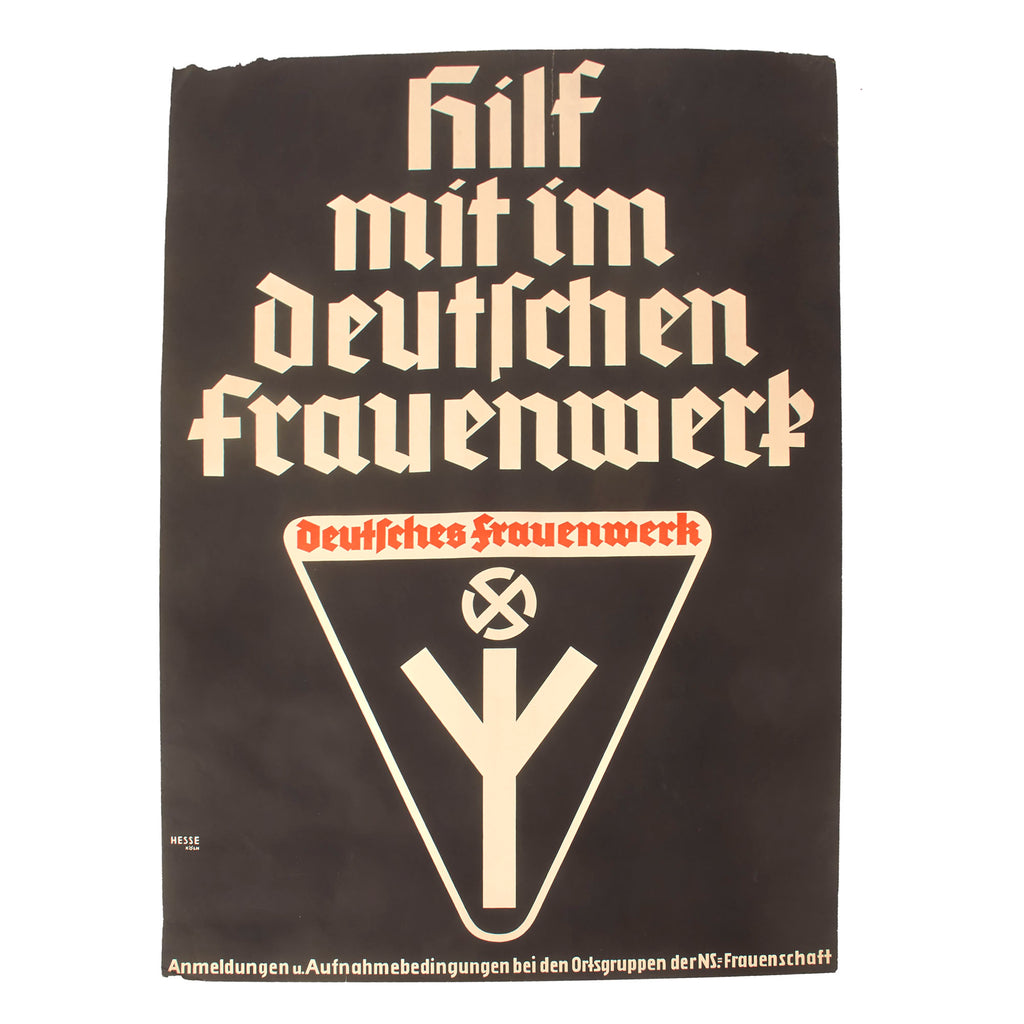 Original German WWII Large "Get Involved with the German Women’s Organization" Deutsches Frauenwerk Propaganda Poster - 33 x 46 ½”