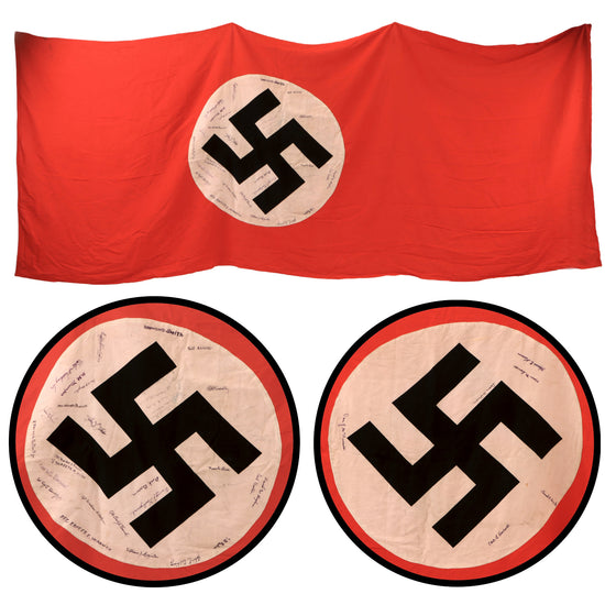Original German WWII U.S. 259th Field Artillery Captured & Signed NSDAP Large Double Sided National Political Banner Flag with 54 Names - 48 x 114” Original Items