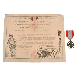 Original French First Indochina War Croix de Guerre T.O.E. with 1954 South Vietnam Forces Citation to Vietnamese Soldier NGONH QUACH - 5th Cuirassiers - Bronze Star Missing