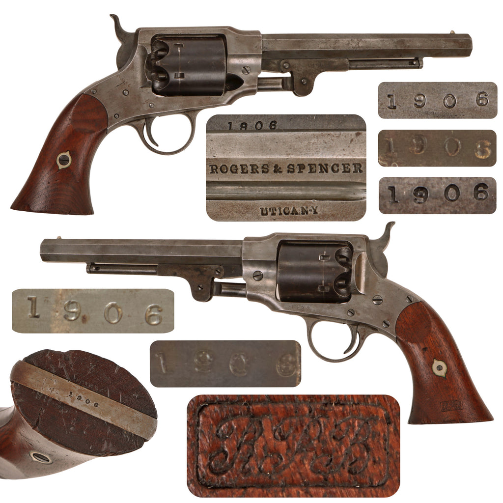 Original U.S. Civil War Rogers & Spencer Army Model .44 Percussion Revolver with Matching Numbers, RPB Martial Cartouche and Excellent Bore, Serial No. 1906 Original Items