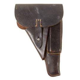 Original German WWII Walther P38 Black Softshell Leather Holster by Hans Römer - Dated 1944