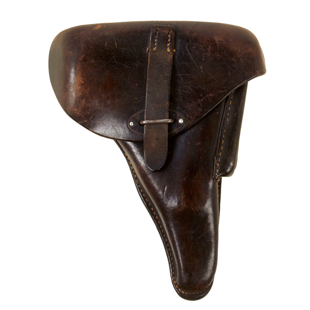 Original German WWII Service-Used Walther P.38 Black Leather Hardshell Holster by Moll, Lederwarenfabrik - Dated 1941 Original Items