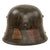 Original German WWI M16 Stahlhelm Helmet with Rare Concentric Circle Red, Brown, Green and Black Camouflage Paint, M17 Liner and Stamped BF64 Original Items
