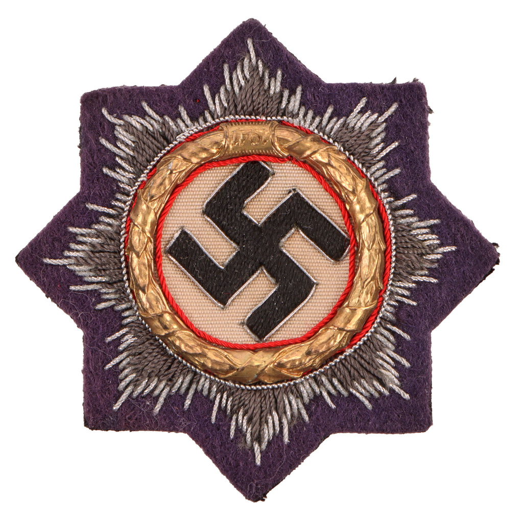 Original German WWII Luftwaffe German Cross in Gold 1941 Embroidered Cloth Badge on Flyer’s Blue Original Items
