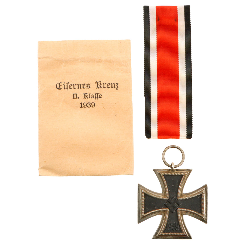 Original German WWII Wehrmacht Iron Cross 2nd Class 1939 EKII with Ribbon in Paper Packet, Unmarked Original Items