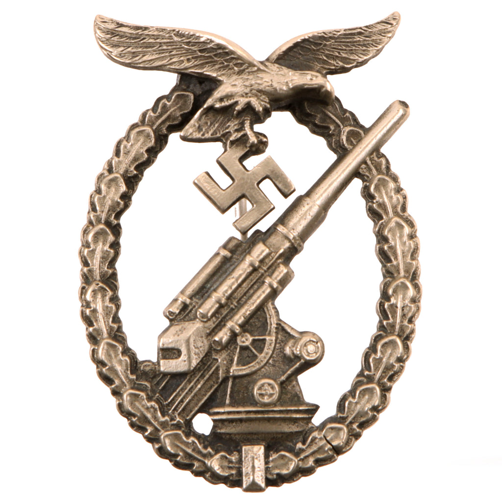 Original German WWII Early Tombak Luftwaffe Anti-Aircraft Flak Battle Badge by C.E. Juncker of Berlin
