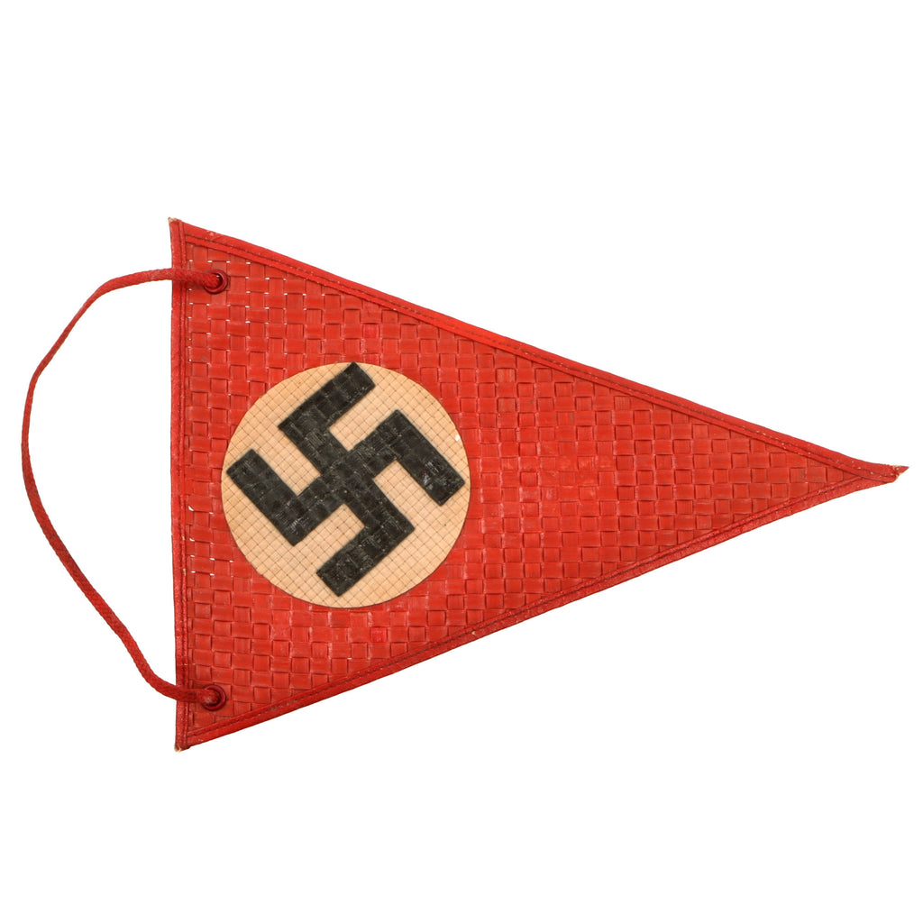 Original German WWII NSDAP Double Sided National Wimpel Pennant Flag of Woven Lacquered Fabric, 6" x 8 1/4" Original Items