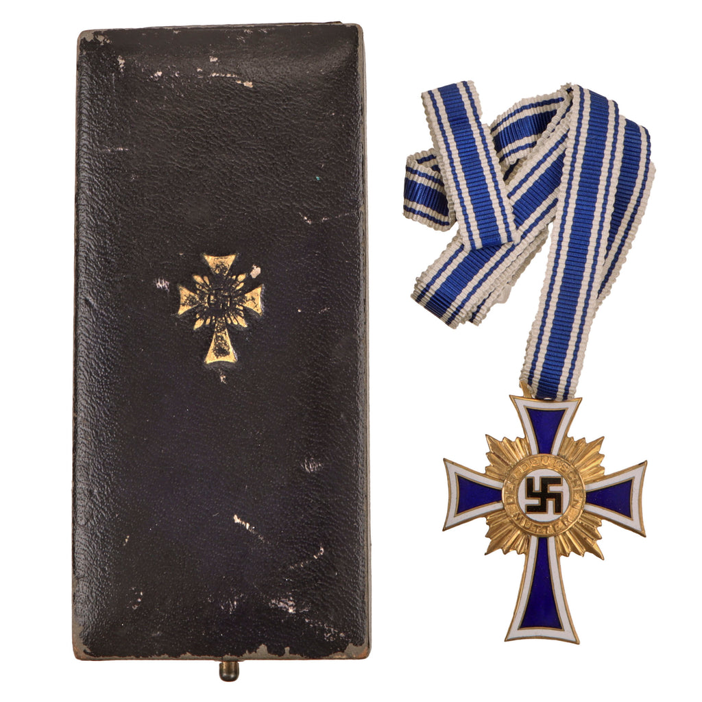 Original German WWII Cased Gold Mother’s Cross by Liefergemeinschaft Pforzheimer Innungen with Full Length Ribbon