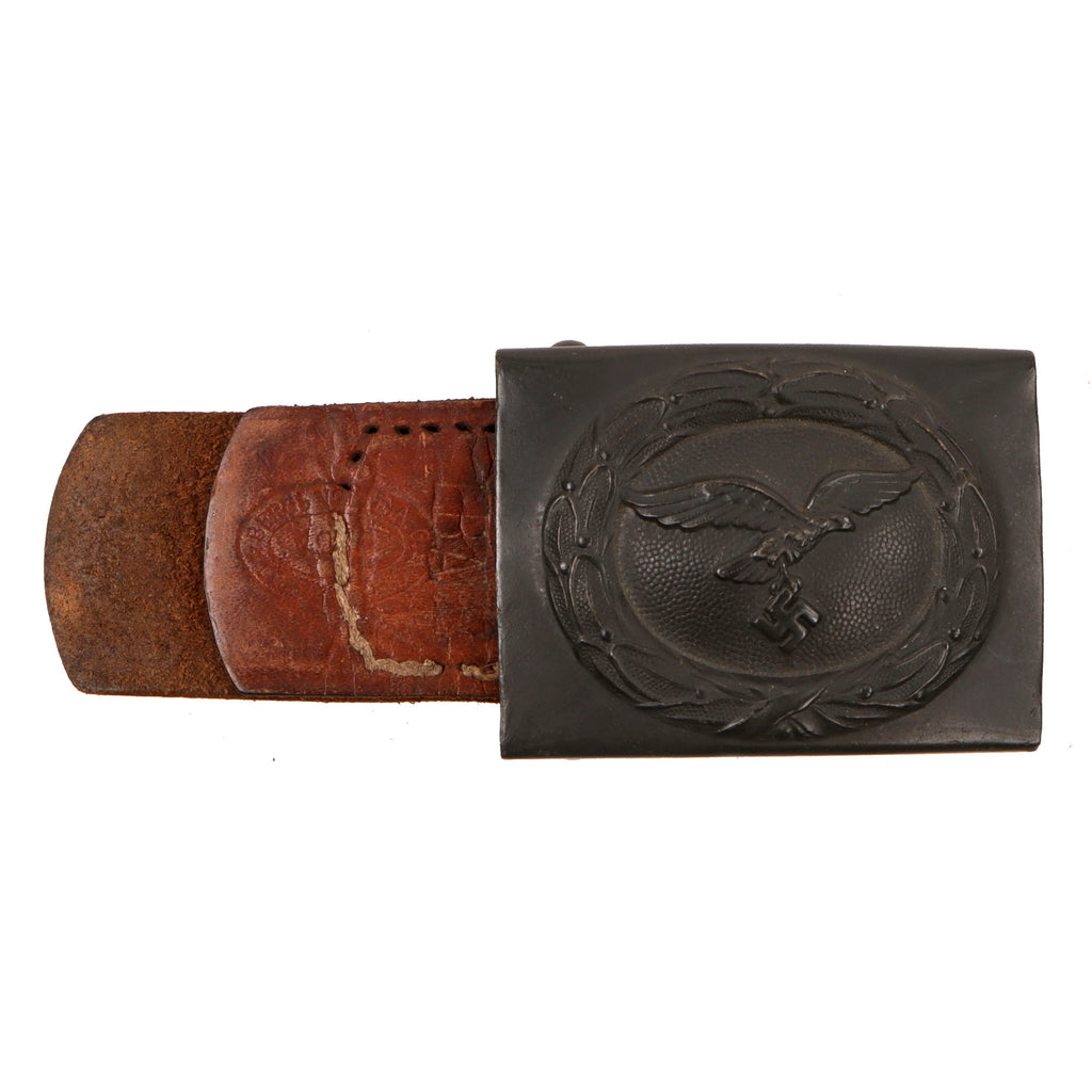 Original German WWII Luftwaffe EM/NCO Steel Belt Buckle with 1939 Dated Berg & Nolte Leather Tab, LBA Marked