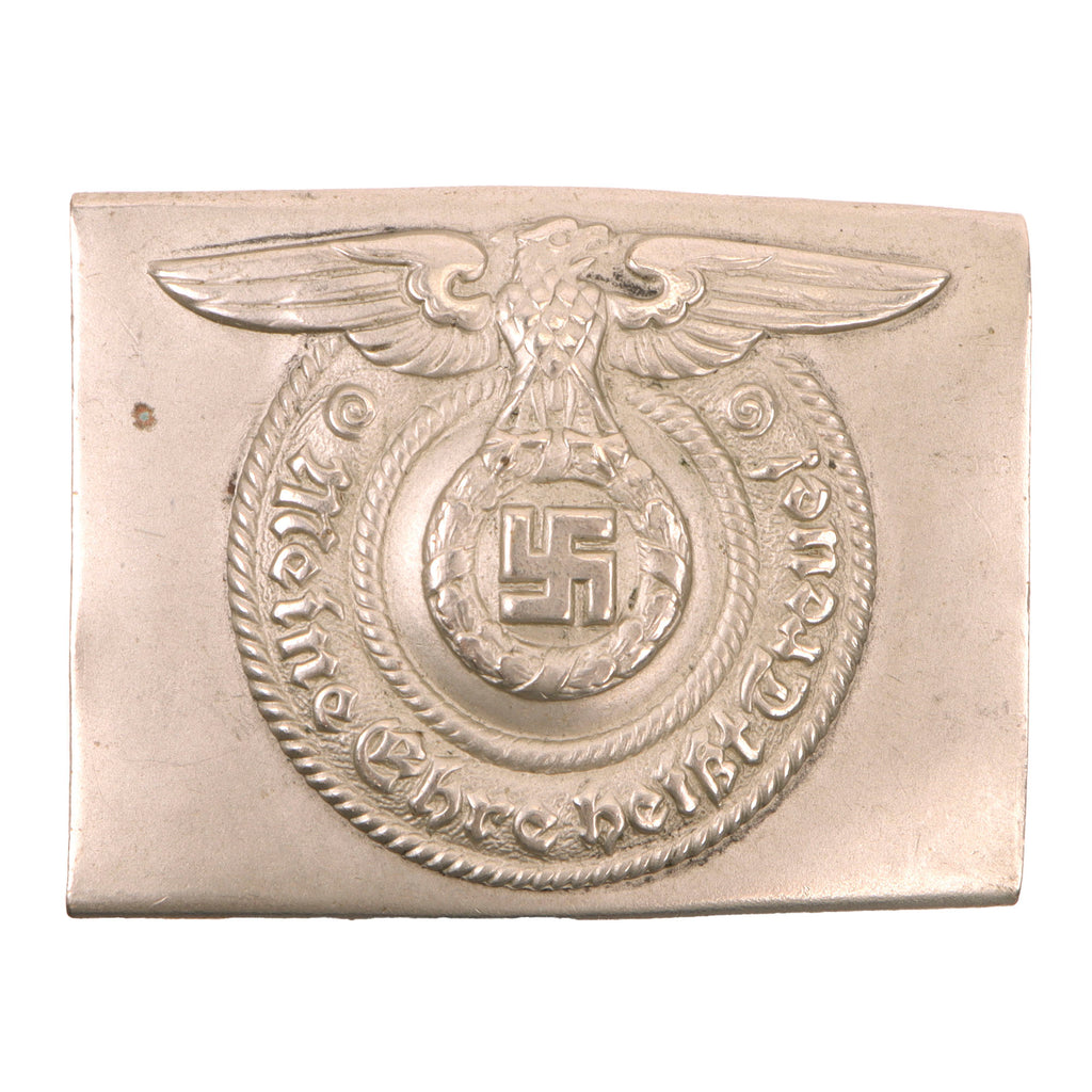 Original German WWII Early SS EM/NCO Nickel Silver Belt Buckle by Overhoff & Cie. of Lüdenscheid