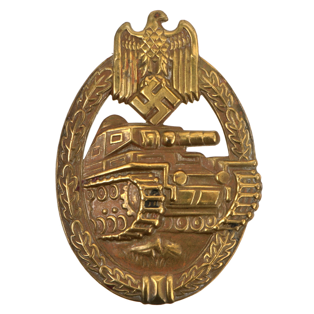 Original German WWII Bronze Grade Panzer Assault Tank Badge Attributed to B.H. Mayer of Pforzheim - Early Tombak Hollow Back Original Items