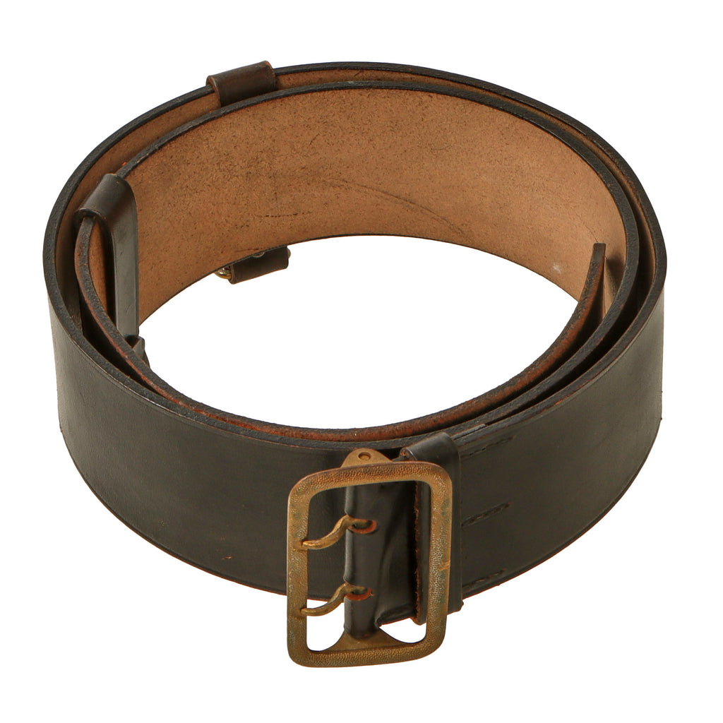 Original German Pre-WWII Heer Army Officer 60mm Black Leather Open Claw Buckle Belt with Cross Strap D-Ring Loops Original Items
