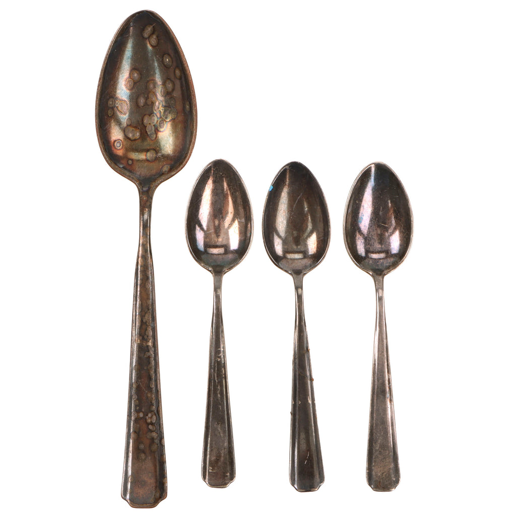 Original German WWII Luftwaffe Silver Plated Spoon Set by WMF, Three Teaspoons and One Serving Spoon