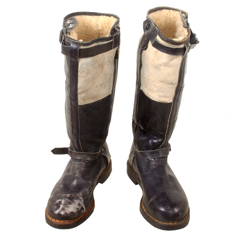 Original German WWII Matched Pair of Luftwaffe Electric Heated White Leather Flight Boots by Paul Hoffmann & Co. Original Items