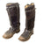 Original German WWII Luftwaffe Mismatches Pair of Fleece-Lined Leather Pilot Flying Boots with Tearing