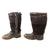 Original German WWII Luftwaffe Mismatches Pair of Fleece-Lined Leather Pilot Flying Boots with Tearing