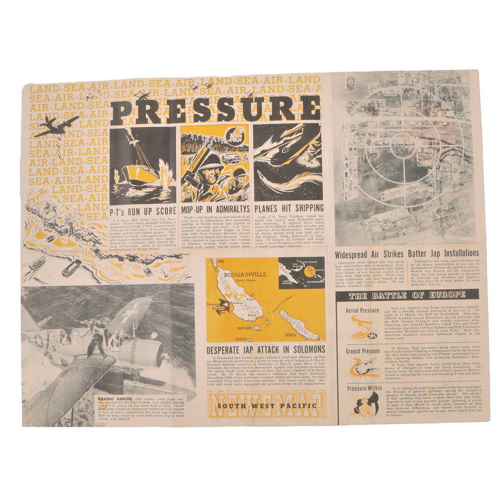 Original U.S. WWII 1944 Japanese Army Uniform Recognition Poster & Southwest Pacific NEWSMAP - Dated March 24, 1944