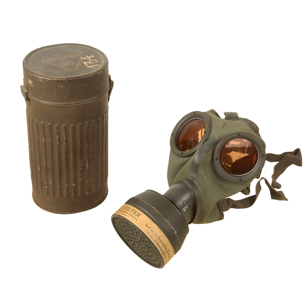 Original German WWII 1938 Dated Luftschutz Gas Mask by AUER with Canister