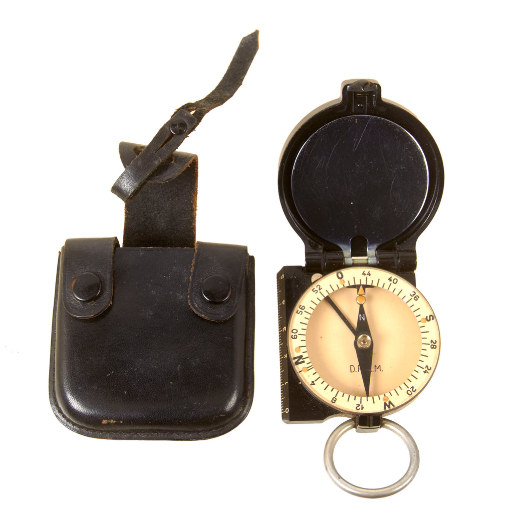 Original German WWII-Era Busch Rathenow Marschkompass II Bakelite Marching Compass with Scarce Leather Carry Case
