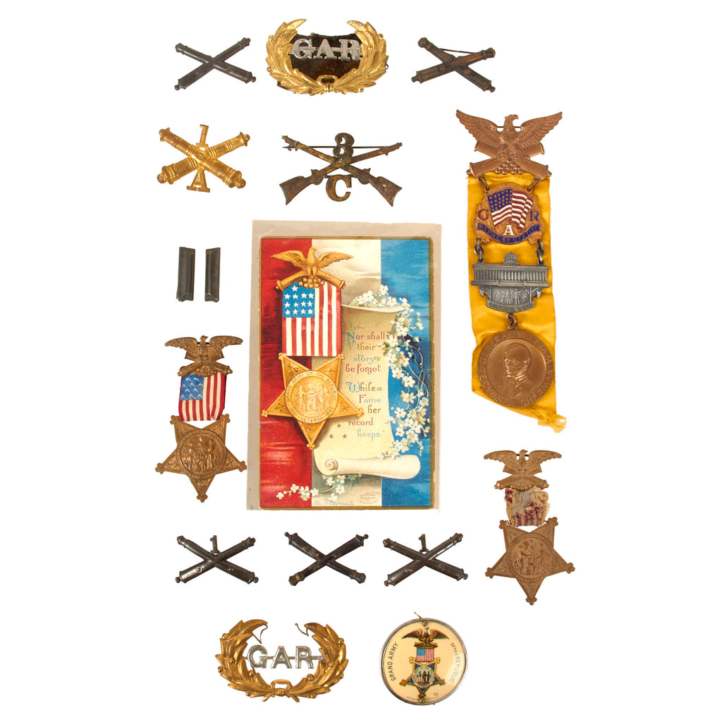 Original U.S. CIvil War Grand Army of the Republic Medal, Army & GAR Insignia, and Ephemera Lot - 16 Items Original Items