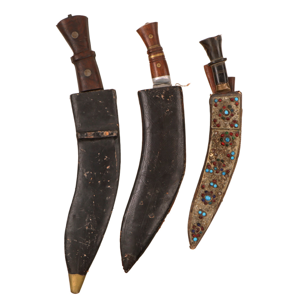 Original British Commonwealth WWII Era Kukri Knife Lot With Scabbards - 3 Items