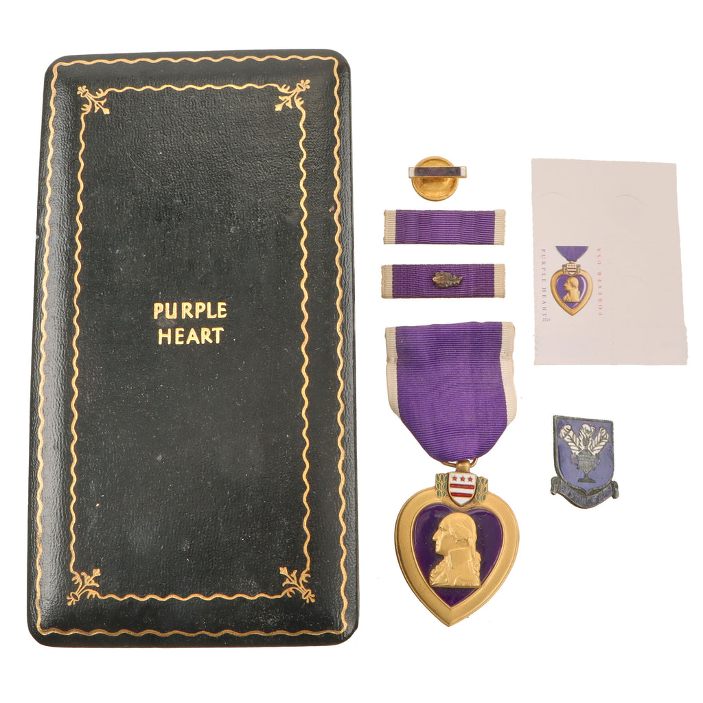 Original U.S. WWII Purple Heart Medal in Original Presentation Case with Ribbons, Lapel Pin, and Army Air Forces (USAAF) Technical Training Command DI Pin - Not Numbered