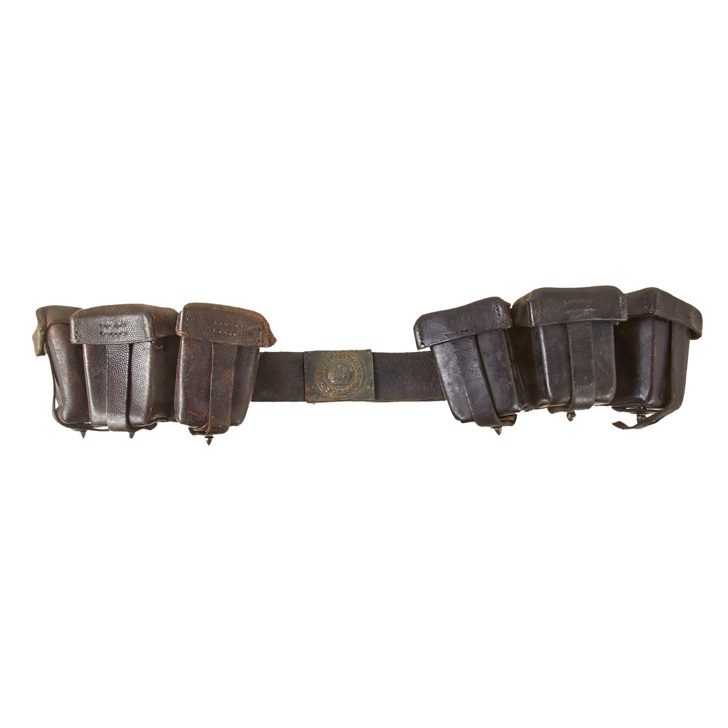 Original Imperial German WWI M1915 Leather Belt with EM/NCO Prussian Buckle and M-1909 Ammunition Pouches