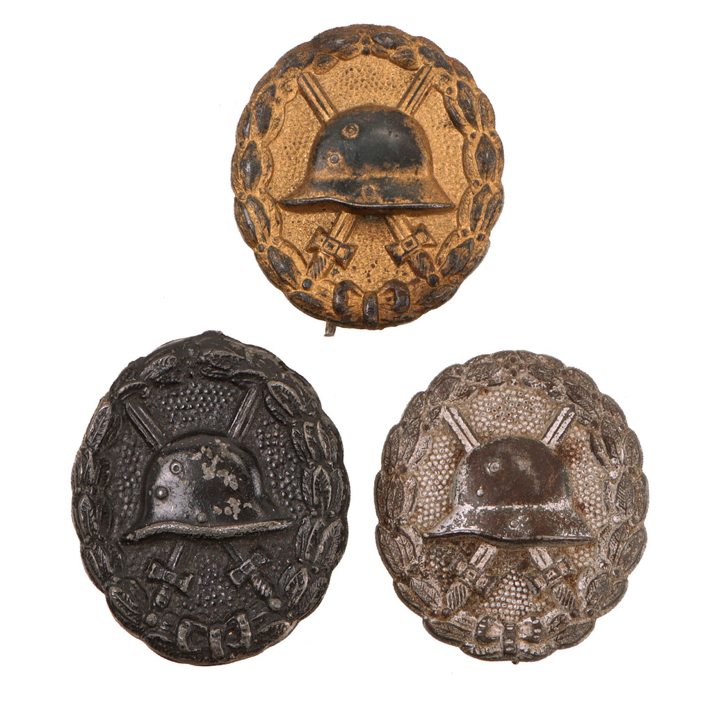 Original Imperial German WWI Hollow Back Black, Silver, and Gold Wound Badge Lot of Three - Verwundetenabzeichen