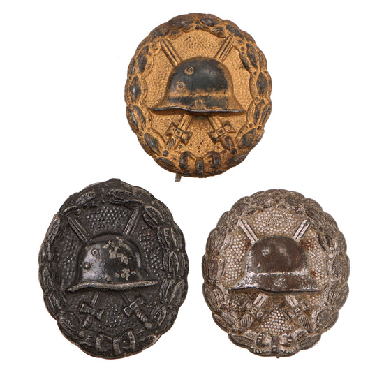 Original Imperial German WWI Hollow Back Black, Silver, and Gold Wound Badge Lot of Three - Verwundetenabzeichen