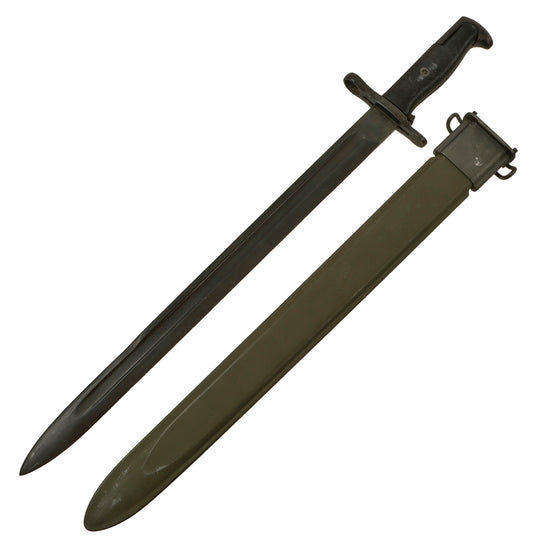 Original U.S. WWI M1905 Springfield 16 inch Rifle Bayonet Marked S.A. with WWII M3 USN Mk I Scabbard - Dated 1913 Original Items
