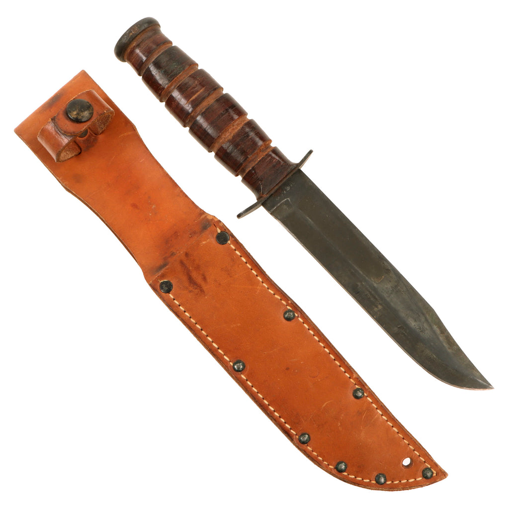 Original U.S. WWII USMC Early Blade-Marked Mark 2 KA-BAR Fighting Knife in Leather Sheath Original Items