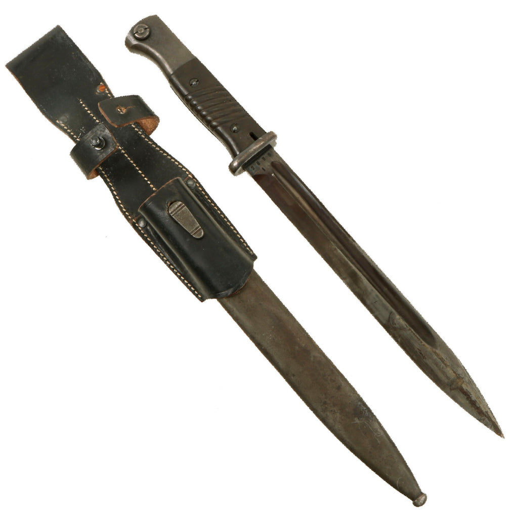 Original German WWII 1939 dated 98k Bayonet by Gebrüder Heller with 1936 Dated Scabbard and Replica Frog Original Items