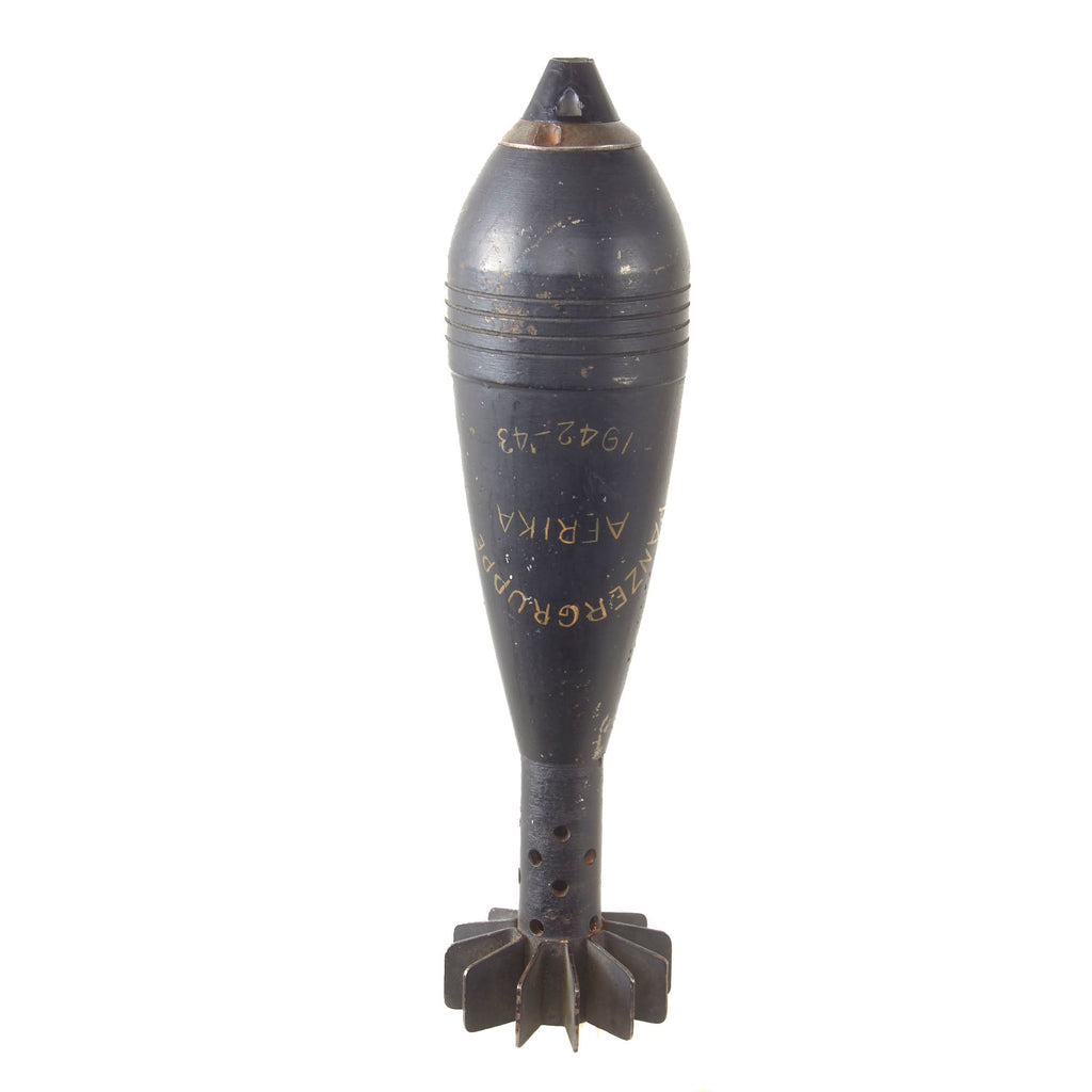 Original German WWII Panzergruppe Afrika Inscribed Inert 8cm Granatwerfer 34 “Bringback” Mortar Round by Kollmer & Jourdan of Pforzheim - GrW 34 - Dated 1943 Original Items