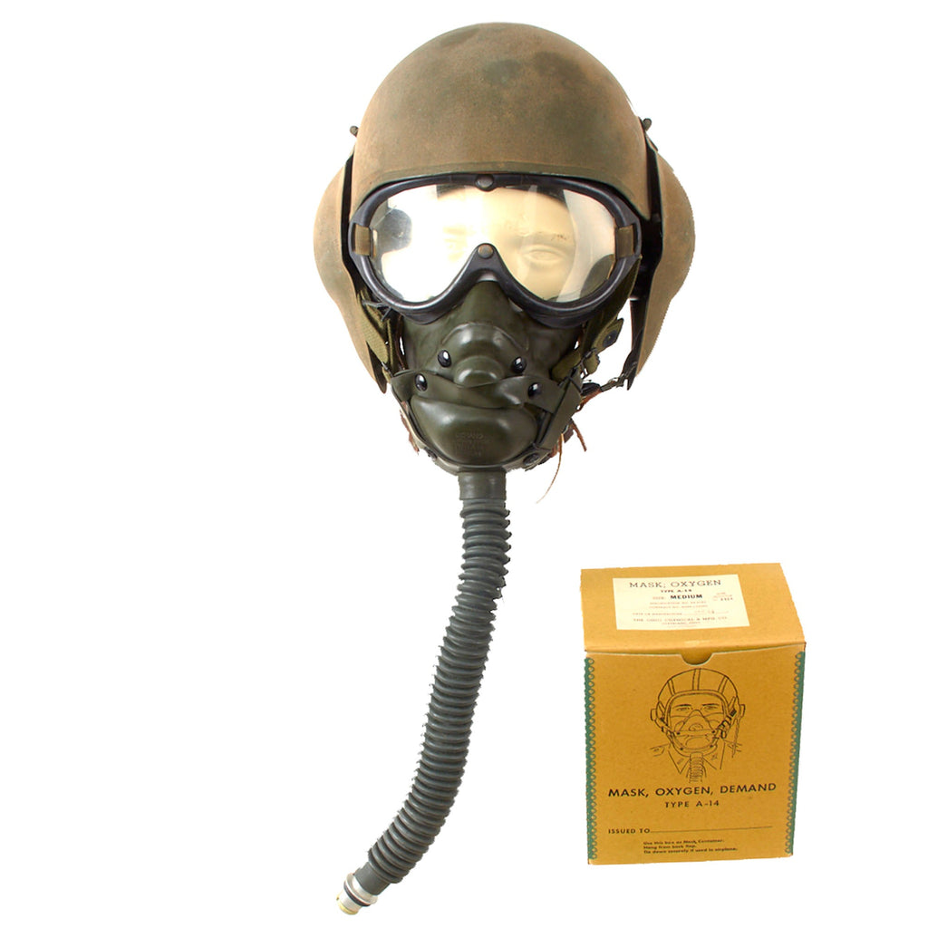 Original U.S. WWII USAAF Bomber Crew M5 Steel FLAK Helmet Set with A-11 Flight Helmet, Polaroid Goggles & Type A-14 Oxygen Mask in Box Original Items