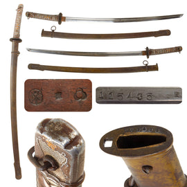 Original WWII Japanese Army Type 95 NCO Aluminum Handle Katana Sword with Scabbard - Matched Serial 115435
