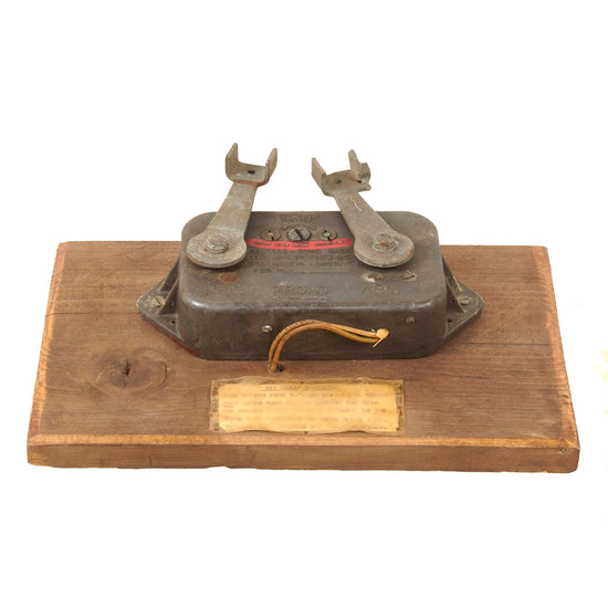 Original U.S. WWII B-17 42-3544 “Stars and Stripes” Recovered Bomb Switch on Period Mount with Provenance Note - Crashed January 5th, 1944 Original Items