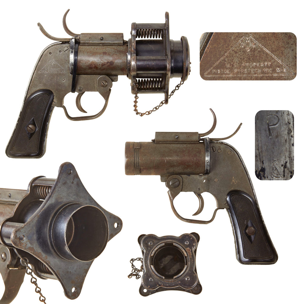 Original U.S. WWII M8 Pyrotechnic 37mm Flare Signal Pistol by McInerney Spring & Wire Co. With Rare M1 Aircraft Mount - Serial 284585 Original Items