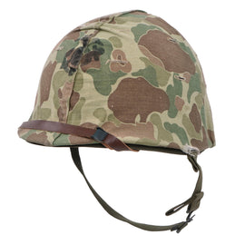 Original U.S. WWII / Korean War USMC Front Seam Fixed Bale M1 Helmet with Refurbished CAPAC Liner and USMC Cover With Stenciled Eagle, Globe and Anchor - Complete