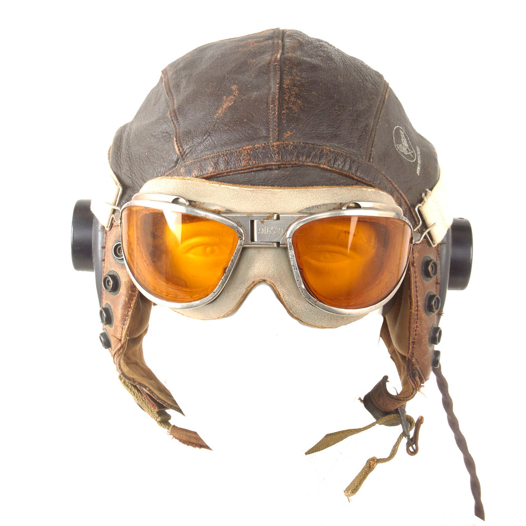 Original U.S. WWII & Vietnam War AAF Aviator A-11 Flight Helmet Set - Vietnam War A-8B Oxygen Mask and WWII AN6530 Goggles Original Items