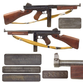 Original U.S. WWII Thompson M1A1 Display Submachine Gun Serial NO. 98343 with Magazine, Inert Ammo, and Spares - Original WWII Parts