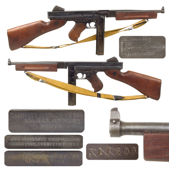 Original U.S. WWII Thompson M1A1 Display Submachine Gun Serial NO. 98343 with Magazine, Inert Ammo, and Spares - Original WWII Parts Original Items