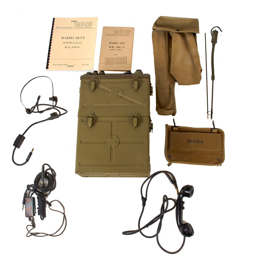 Original WWII U.S. Signal Corps Restored BC-1000-B Backpack Radio Receiver and Transmitter with Rare Battery, Handset & Bag of Accessories - Repro Parts - Dated 1944 Original Items
