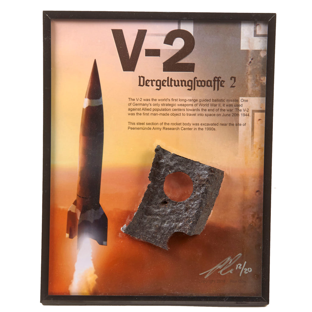 Original German WWII V-2 Vergeltungswaffe 2 Rocket Fragment on Frame - 12/20 - 8 ⅞ x 11 ¼” Original Items