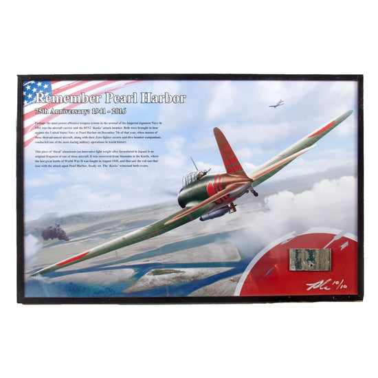 Original U.S. WWII Fragment of Japanese Aluminum from B5N2 “Kanko” Attack Bomber on Frame - Witnessed Pearl Harbor - 11 ⅜ x 17 ½” Original Items